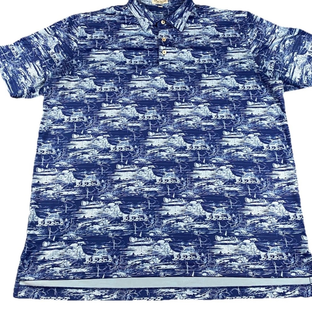 Peter Millar Navy & White Patterned Polo Shirt | Small